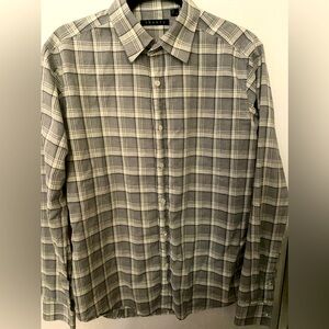 Theory black gray snd white plaids long sleeve men’s shirt size M